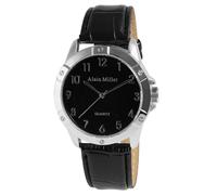 Alain Miller Montre pour homme en cuir synthétique noir, d'une longueur de 24 cm, design classique pour tous les hommes