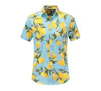 ALAIYO Chemise Hawaïenne Homme Imprimée Chemise Manches Courtes Homme Chemise Plage Hommes Chemise Florale Décontractée Chemise Imprimée Hawaïenne Homme D-Blue L