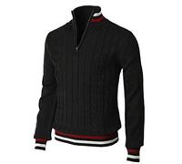ALAIYO Sweater Homme Casual Zip Col Stand-Up Tricot Homme Boutique Couleur Contrastée Rayé Pullover Homme Manches Longues Tempérament Mode Sweater Homme E-Black 5XL