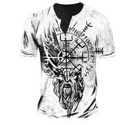 ALAIYO T - Shirt Imprimé Homme 3D Digital Print Manches Courtes Hommes Henry Neck Patte De Boutonnage Casual Shirt Hommes Tendance Streetwear Confortable Hommes H-008 XL