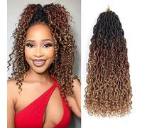 Alaleibaby Goddess Locs Lot de 8 paquets d'extensions de cheveux synthétiques au crochet avec extrémités bouclées pour femme noire (45,7 cm, 1B/30/27)