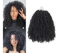 Alaleibaby Yanky Twist Lot de 9 paquets d'extensions de cheveux bouclés pré-torsadés au crochet avec boucles (1B, 35,6 cm)
