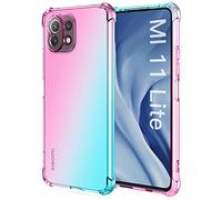Alamo Coque en Coloré Pente pour Xiaomi MI 11 Lite (4G / 5G / 5G NE Edition), Translucide TPU Silicone Etui avec Antichoc Bumper - Rose Vert