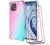 Alamo Coque en Coloré Pente pour Xiaomi MI 11 Lite (4G / 5G / 5G NE Edition), Translucide TPU Silicone Etui avec Antichoc Bumper [ avec 2 Pièces Protecteur D'écran Ecran Film Protection ] - Rose-Vert