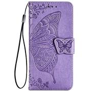 ALAMO Coque en Papillon pour Samsung Galaxy A32 5G (Not for 4G Edition), Prime PU Cuir Etui avec Fentes pour Cartes - Violet Clair