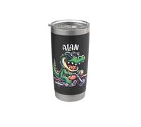 Alan Funny Alligator Moto Design pour garçon Nom Alan Gobelet isotherme en acier inoxydable double paroi