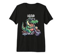 Alan Funny Alligator Moto Design pour garçon Nom Alan T-Shirt Haut de Gamme