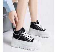 Alan Vincent [Retours gratuits] [Livraison rapide] [Série de chaussures en canevas] Chaussures décontractées pour femmes Nouvelles chaussures en canevas noire, Décoration de chaîne argentée CN35,CN36,