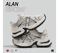 Alan Vincent [Série de chaussures de sport de la ville] Chaussures pour femmes beige et bleu, nouvelles baskets à semelle épaisse, chaussures de course confortables et à la mode, chaussures de sport d