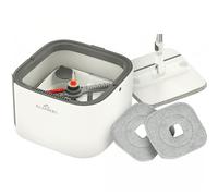 ALANBERG Clean-Spin Mop Gen2 - Système de Balai Plat et Seau Auto-essorant à 360° avec Double Compartiment, réservoir Amovible, autoportant, 3 lingettes en Microfibre réutilisables - Blanc