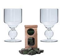 ALANDIA Absinthe Verres de 2x Verre à Boule faits à la main avec Réservoir | 1x Cube de Sucre | Accessoires professionnels pour le Rituel
