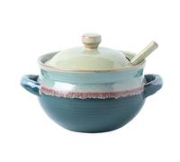 ALANIZ Pots à épices en céramique, récipients à assaisonnement, bocaux à huile, pots à condiments en porcelaine avec couvercle, bols avec couvercle, bols à soupe avec poignées(Green,1000ML)