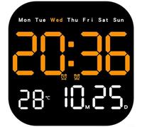 Alanmoship 1 horloge murale moderne à LED avec calendrier, thermomètre, alarme de phase de lune, compte à rebours, télécommande, luminosité à 10 niveaux, capteur automatique pour la maison, le bureau