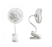 Alanmoship 1 ventilateur à clip avec 3600 mAh, rotation à 720°, 4 vitesses, rechargeable par USB, polyvalent à suspendre ou à poser pour la maison, le bureau, le camping, blanc (15 cm)