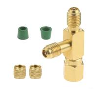 Alanmoship Adaptateur en T SAE à connexion rapide en laiton 6,35 mm avec valve rotative pour jauges de réfrigération et raccords de tuyau de collecteur, finition dorée