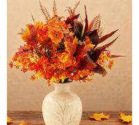 Alanmoship Bouquet de fleurs artificielles d'eucalyptus et de violettes d'automne - 16 pièces - Arrangement floral artificiel avec feuilles d'érable - Pour intérieur et extérieur - Décoration