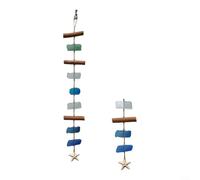 Alanmoship Carillon éolien en verre de mer avec bois flotté et coquillages fait à la main - Décoration de jardin bohème côtière - 50 x 10 cm - 1 pièce, idéal pour les espaces intérieurs ou extérieurs