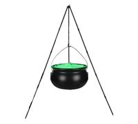 Alanmoship Chaudron de sorcière avec globes oculaires et lumière verte - Décoration d'Halloween - Atmosphère effrayante - Yeux mystiques - Grand trépied pour jardin, pelouse, terrasse (32 cm)