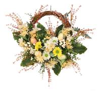 Alanmoship Couronne de printemps faite à la main avec fleurs en soie jaunes et roses, eucalyptus et tournesol décoration florale pour la maison, mariage, Pâques, 30 x 30 x 5 cm (jaune)