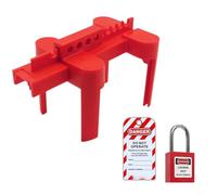 Alanmoship Dispositif de verrouillage de vanne à boisseau sphérique réglable avec cadenas et étiquette de sécurité, construction en ABS pour robinets extérieurs et poignées de valve industrielle