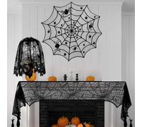 Alanmoship Ensemble de décoration d'Halloween pour la maison, chemin de table, cheminée, écharpe, nappe ronde, abat-jour en toile d'araignée, avec autocollants muraux 3D chauve-souris pour intérieur