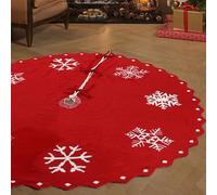 Alanmoship Grande jupe de sapin de Noël de 127 cm avec élégante broderie flocon de neige, tissu double épaisseur, convient aux arbres de 2,9 à 3,4 m, décoration de vacances rouge