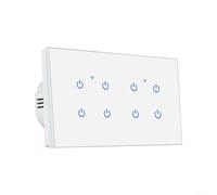 Alanmoship Interrupteur mural WiFi intelligent 5/6/8 interrupteurs pour Smart Life pour contrôle vocal par application TUYA, interrupteur marche/arrêt en verre trempé pour bureau à domicile, blanc