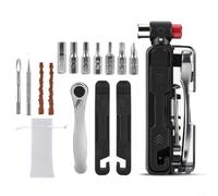 Alanmoship Kit d'outils de réparation de vélo avec clé à cliquet, ensemble hexagonal interne, bandes en caoutchouc vulcanisé, leviers de pneu et buse de gonflage, ensemble d'entretien compact en acier