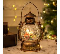 Alanmoship Lanterne de boîte à musique de Noël avec motif cheval, lumière bronze rétro avec scène de neige et 8 mélodies classiques, décoration festive pour la maison (vieux bonhomme de neige)