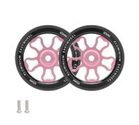 Alanmoship Lot de 2 roues de vélo pliables en alliage d'aluminium et caoutchouc - Roulement lisse - Compatible avec Brompton pour 3Sixty - Légères - Avec vis (rose)
