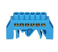 Alanmoship Lot de 4 borniers de pont en cuivre avec vis neutre pour un câblage sécurisé, connecteurs en plastique bleu à code couleur pour installation à domicile (6 trous)