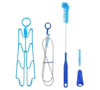 Alanmoship Lot de 4 brosses de nettoyage pour bouteille d'eau avec support de séchage pliable, brosses à ressort en acier inoxydable pour poche d'hydratation, buse de tuyau, camping, randonnée, gym