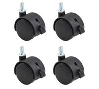 Alanmoship Lot de 4 roulettes pivotantes de 3,8 cm avec tige filetée M8 en nylon silencieuses pour meubles, tables, tiroirs, armoires, étagères (3,8 cm avec frein)
