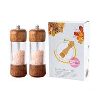 Alanmoship Moulin à poivre en acrylique transparent et moulin à sel manuel en bois, grossier réglable, polyvalent pour poivre noir, sel de mer et autres assaisonnements (ensemble de 2 pièces)