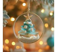 Alanmoship Nativité de Noël en verre de mer côtière fabriquée à la main, avec coquillages, étoile de mer, plage, décoration de vacances, bleu, 8 cm (D)