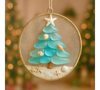 Alanmoship Nativité de Noël en verre de mer côtière fabriquée à la main, avec coquillages, étoile de mer, plage, décoration de vacances, bleu, 8 cm (C)