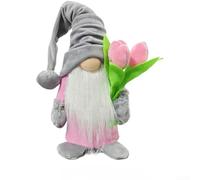 Alanmoship Poupée sans visage tenant un bouquet de tulipes, poupée en peluche douce avec fleurs roses et grises pour la fête des mères et la Saint-Valentin, décoration d'intérieur, 14,5 cm (modèle