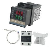 Alanmoship REX-C100 Kit de régulateur de température PID numérique avec sonde thermocouple SSR 25DA, type K, dissipateur thermique pour applications de chauffage industriel, plage de 0 à 1300 °C