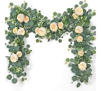 Alanmoship Vigne artificielle en rotin avec feuilles de camélia, rose et eucalyptus pour une décoration élégante de la maison, guirlande de verdure en plastique flexible de 2 m (vin éclatant)