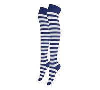 Alanna Jones Chaussettes montantes à rayures en coton majoritaire au-dessus du genou pour femme et fille - Jambières pour un usage quotidien décontracté - Taille 37-39, Blanc et bleu roi., 4-6.5