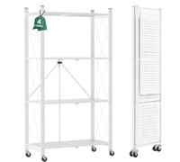 ALANNG Étagère Pliante 120kg - 4 Niveaux Étagère Métallique avec roulettes Blanc - Montage sans Outil - Étagère Pliable Mobile pour Cuisine Bureau Cave -117x62x29.5cm