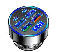 Alanph Chargeur de voiture multiport 6 en 1 avec détection de tension, 2PD + 3 USB + QC3.0, adaptateur de prise allume-cigare à charge rapide, compatible avec iPhone, Android, Samsung, iPad Pro et