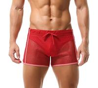 ALANZE Résille Transparent Shorts Maillots De Bain Hommes Gay Maillot De Bain Plage Maille Maillot De Bain Slip sous-Vêtements,Rouge sans Doublure,M