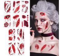 Alaoo 10 Feuilles Tatouage Maquillage Halloween, Halloween Tatouages Temporaires pour visage, Blessure Halloween Tatouage, atouage pour Mascarade Fête de Carnaval,10 Feuilles-A