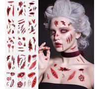Alaoo 15 Feuilles Tatouage Maquillage Halloween, Halloween Tatouages Temporaires pour visage, Blessure Halloween Tatouage, atouage pour Mascarade Fête de Carnaval,15 Feuilles-A