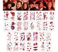 Alaoo 30 Feuilles Tatouage Maquillage Halloween, Halloween Tatouages Temporaires pour visage, Blessure Halloween Tatouage, atouage pour Mascarade Fête de Carnaval,30 Feuilles-A