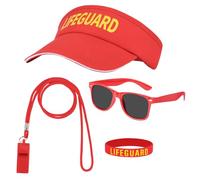 Alaoo 4Pcs Costume de Sauveteur Homme Femme,Comprenant Accessoires de Nageur Gonflable, VisièRe Rouge RéGlable,Sifflet, Bracelet,Lunettes Soleil pour Deguisement Plage Per Adultes Halloween Carnaval