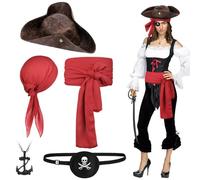 Alaoo 5 Pièces Ensemble d'Accessoires de Costume de Pirate, Bandana de Pirate, Ceinture, Collier, Bague, Cache-Œil, Accessoires de Costume de Pirates Pour Costume de Carnaval d'Halloween