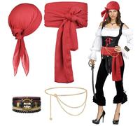 Alaoo 5 Pièces Ensemble d'Accessoires de Costume de Pirate, Bandana de Pirate, Ceinture, Collier, Bague, Cache-Œil, Accessoires de Costume de Pirates Pour Costume de Carnaval d'Halloween