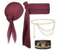 Alaoo 5 Pièces Ensemble d'Accessoires de Costume de Pirate, Bandana de Pirate, Ceinture, Collier, Bague, Cache-Œil, Accessoires de Costume de Pirates Pour Costume de Carnaval d'Halloween